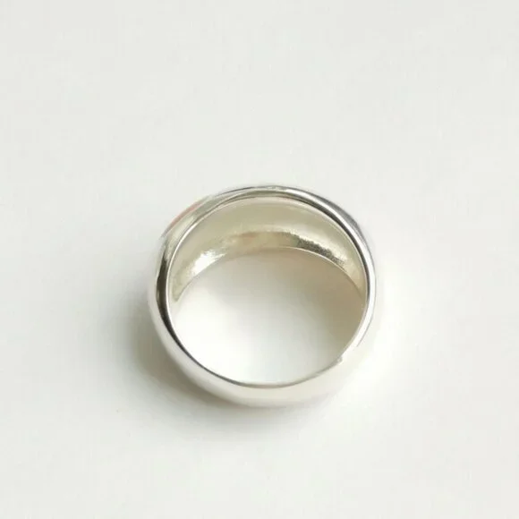 Peach Enamel mosaic dome band Ring Sterling Silver size 6 - Picture 4 of 7